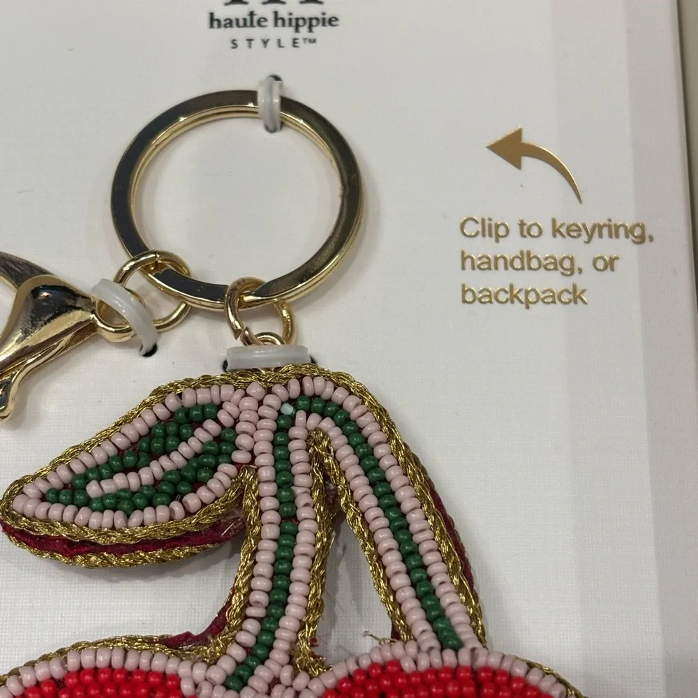 NIB Haute Hippie Cherry Beaded Keychain / bag charm
